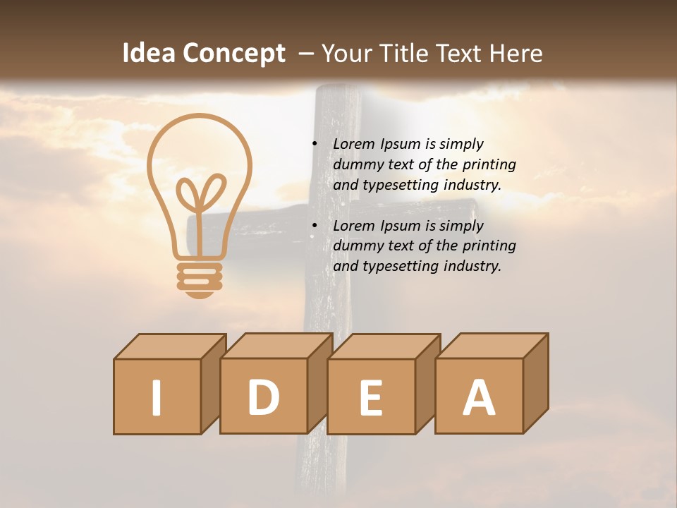 Rugged Cross Under A Ray Of Sunshine Through Clouds. PowerPoint Template
