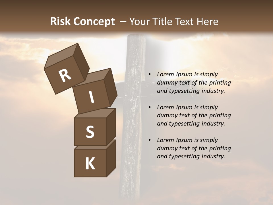 Rugged Cross Under A Ray Of Sunshine Through Clouds. PowerPoint Template