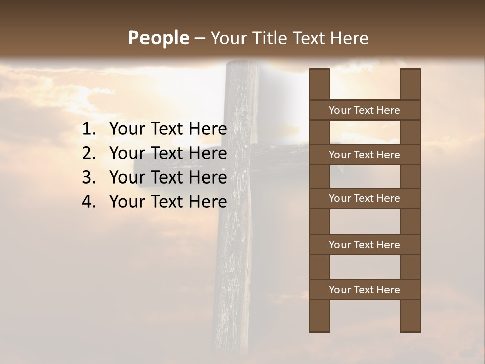 Rugged Cross Under A Ray Of Sunshine Through Clouds. PowerPoint Template
