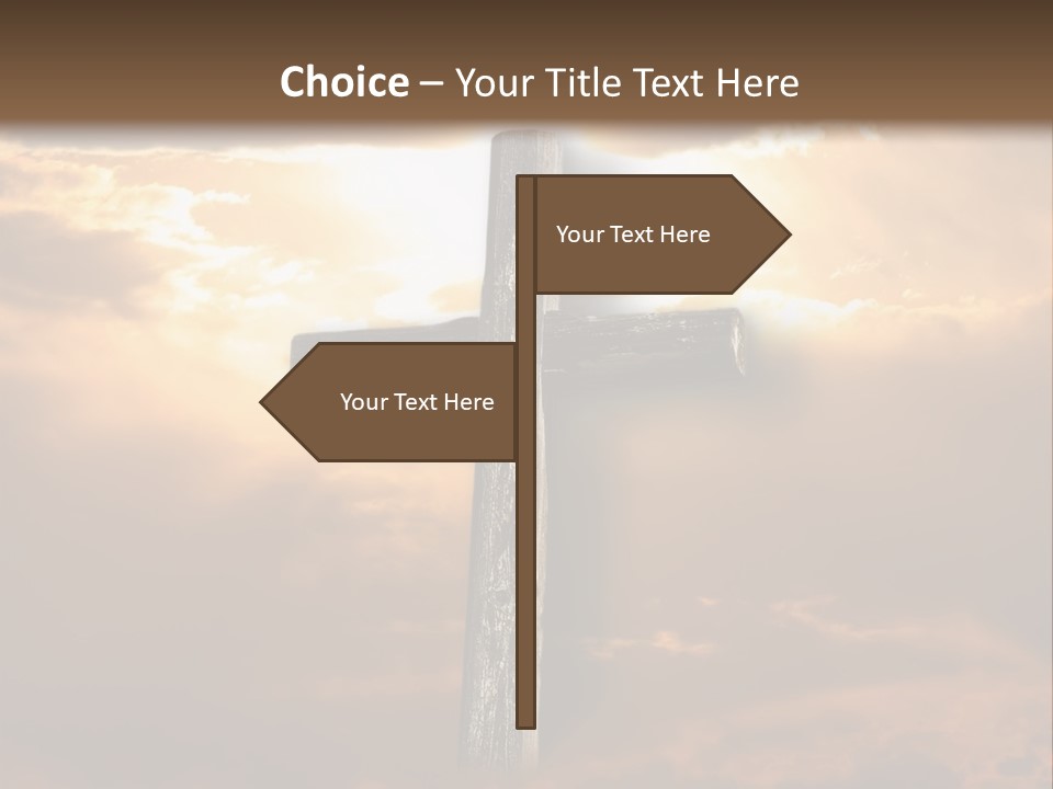 Rugged Cross Under A Ray Of Sunshine Through Clouds. PowerPoint Template