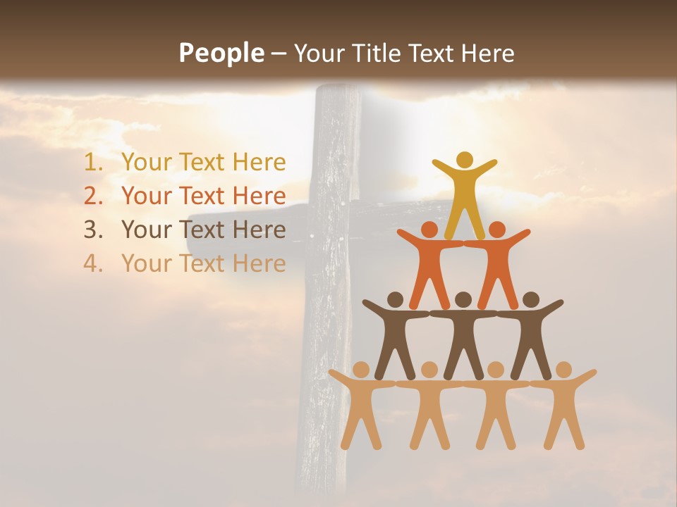Rugged Cross Under A Ray Of Sunshine Through Clouds. PowerPoint Template