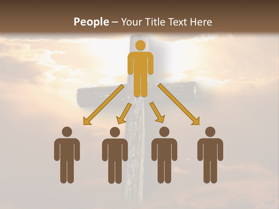Rugged Cross Under A Ray Of Sunshine Through Clouds. PowerPoint Template