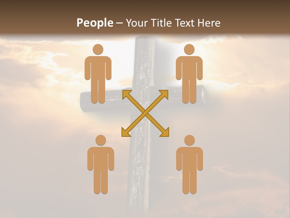Rugged Cross Under A Ray Of Sunshine Through Clouds. PowerPoint Template