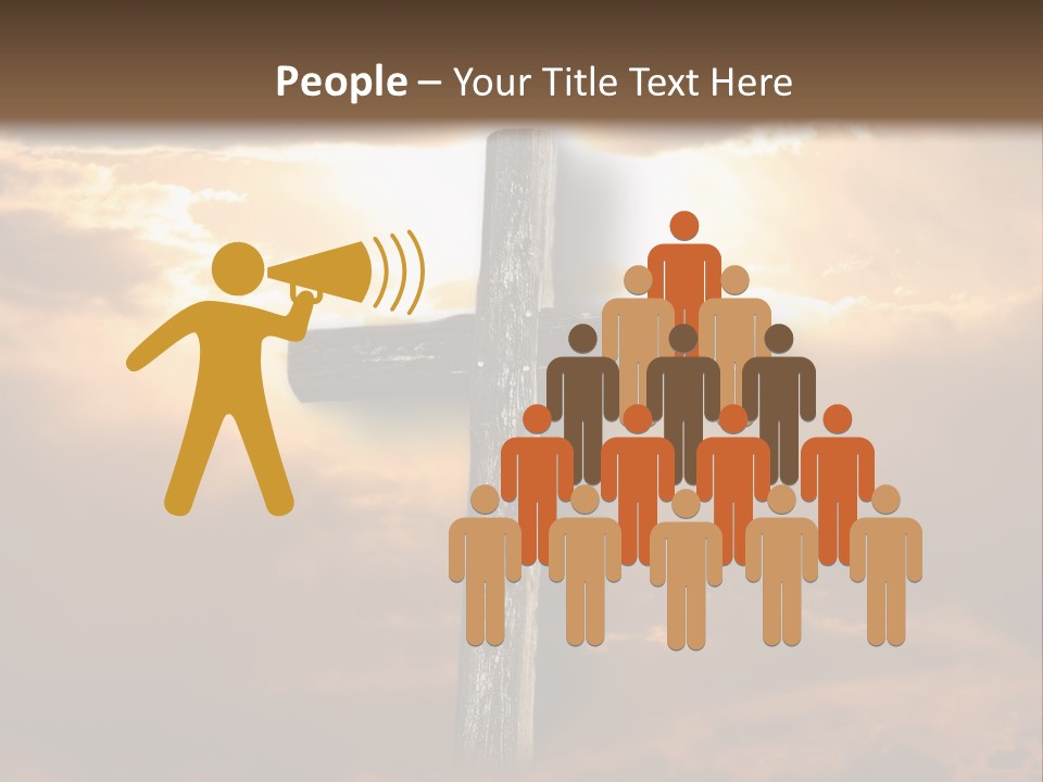 Rugged Cross Under A Ray Of Sunshine Through Clouds. PowerPoint Template