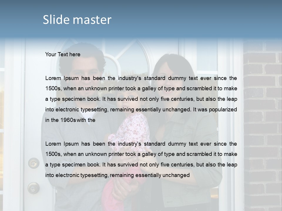 Family At The Front Door Of Their New Home PowerPoint Template