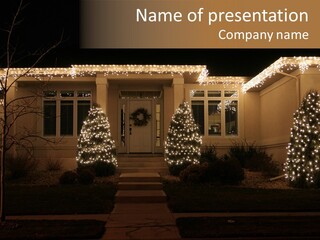 Upscale Luxury Home With Christmas Lights PowerPoint Template