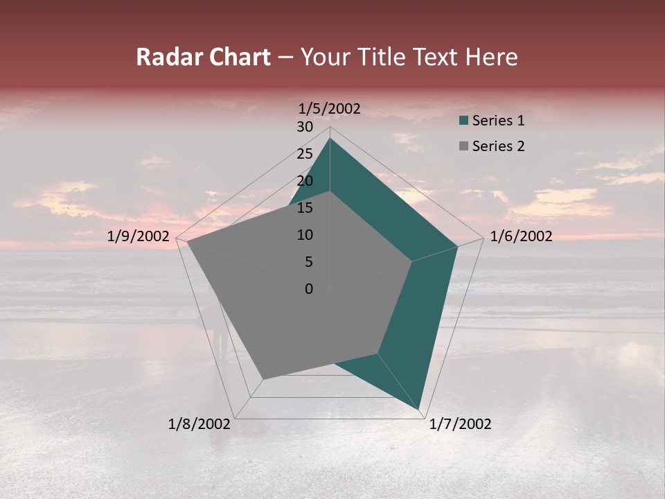 Young Female With A Surfboard Watching A Colorful Sunset. PowerPoint Template