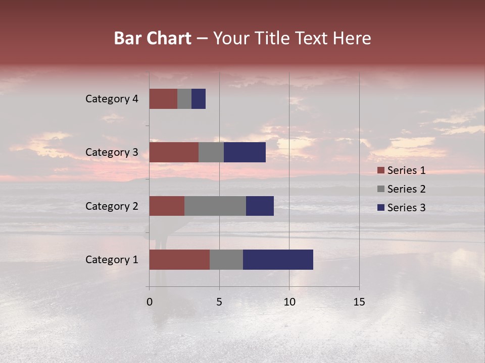 Young Female With A Surfboard Watching A Colorful Sunset. PowerPoint Template