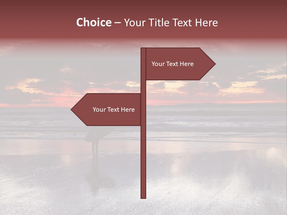 Young Female With A Surfboard Watching A Colorful Sunset. PowerPoint Template