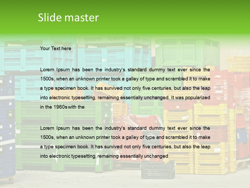 Coloured Stacks Of Fruits And Vegetable Crates In A Storehouse PowerPoint Template