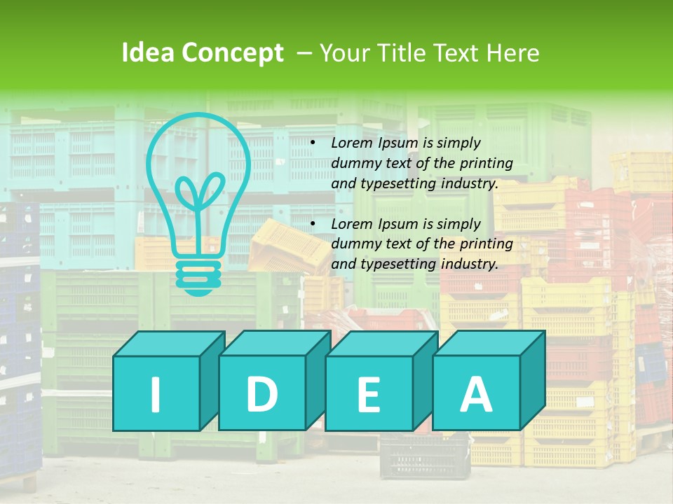 Coloured Stacks Of Fruits And Vegetable Crates In A Storehouse PowerPoint Template