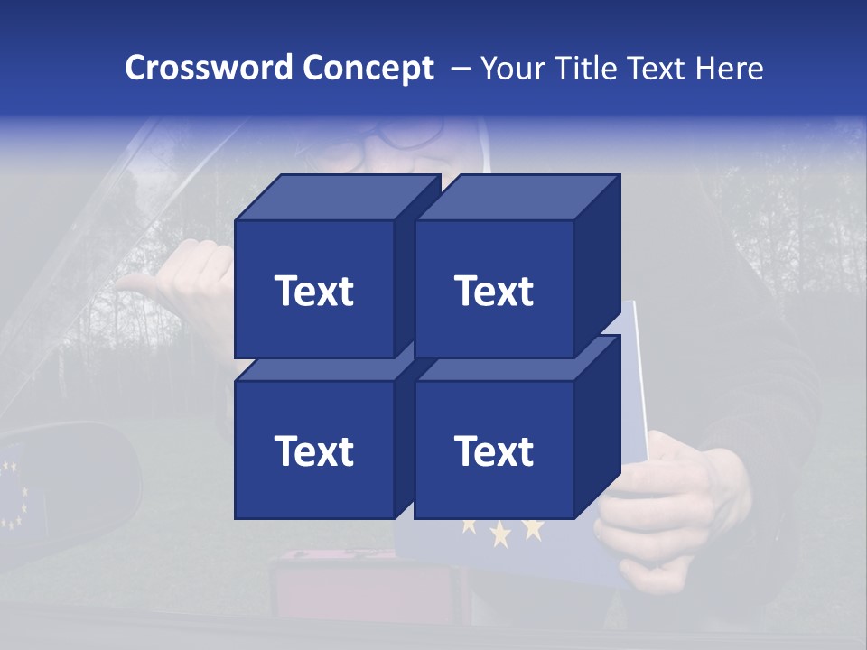 A Man Holding A Blue Box With A European Flag On It PowerPoint Template