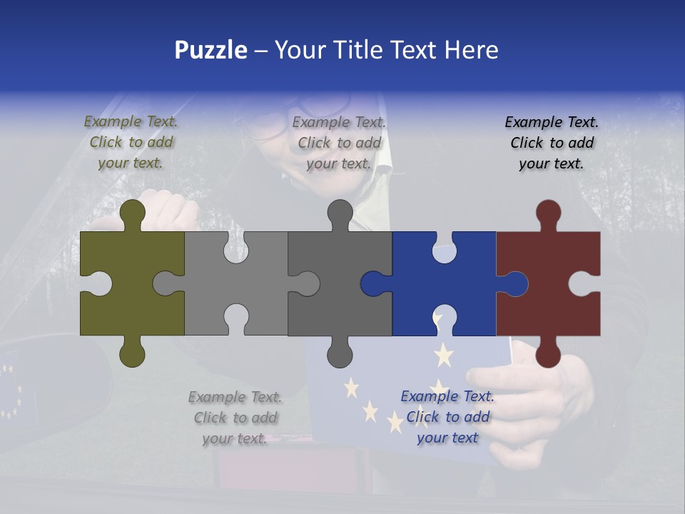 A Man Holding A Blue Box With A European Flag On It PowerPoint Template