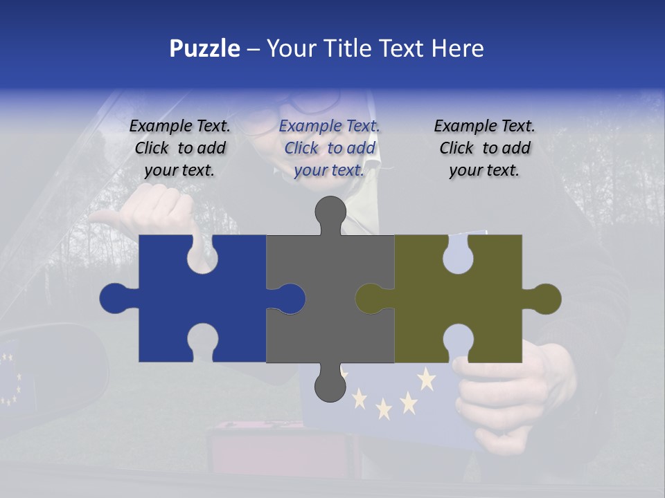 A Man Holding A Blue Box With A European Flag On It PowerPoint Template