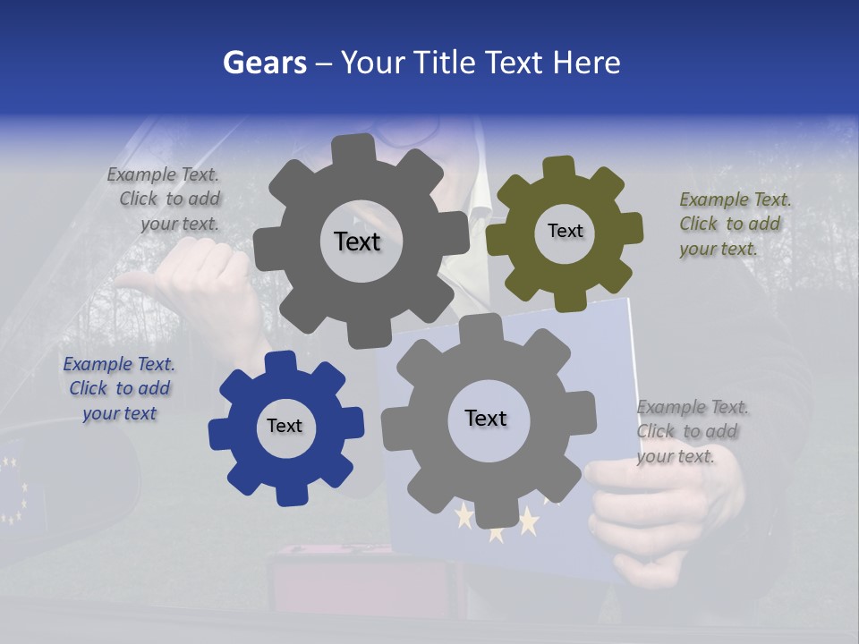 A Man Holding A Blue Box With A European Flag On It PowerPoint Template
