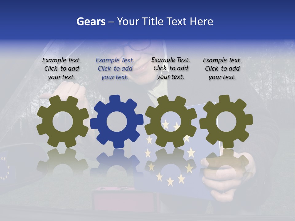 A Man Holding A Blue Box With A European Flag On It PowerPoint Template