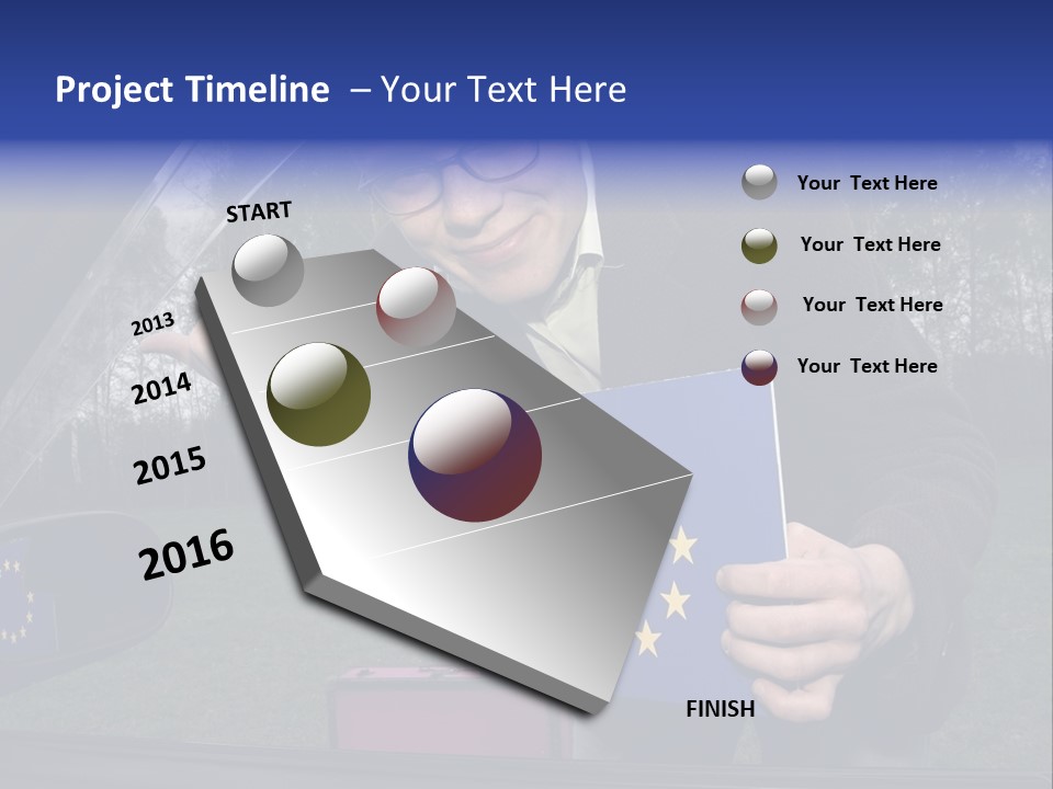 A Man Holding A Blue Box With A European Flag On It PowerPoint Template