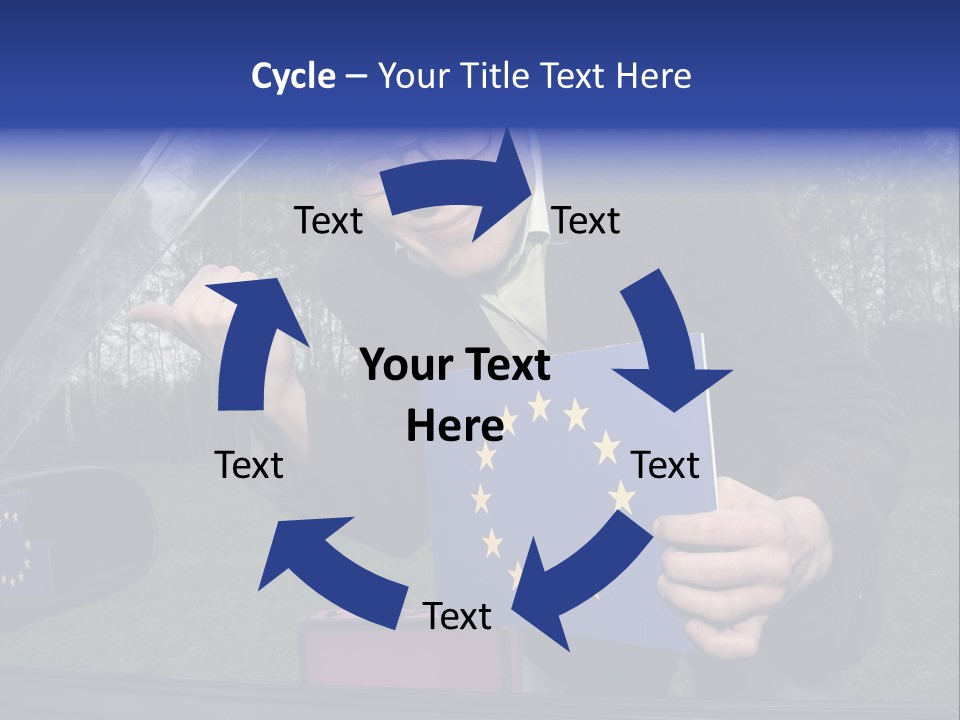 A Man Holding A Blue Box With A European Flag On It PowerPoint Template