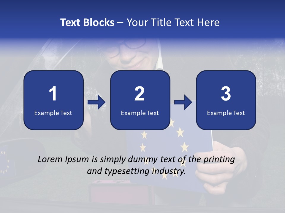 A Man Holding A Blue Box With A European Flag On It PowerPoint Template