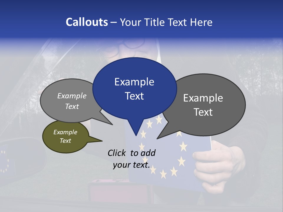 A Man Holding A Blue Box With A European Flag On It PowerPoint Template