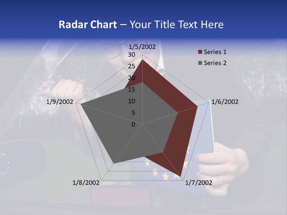 A Man Holding A Blue Box With A European Flag On It PowerPoint Template