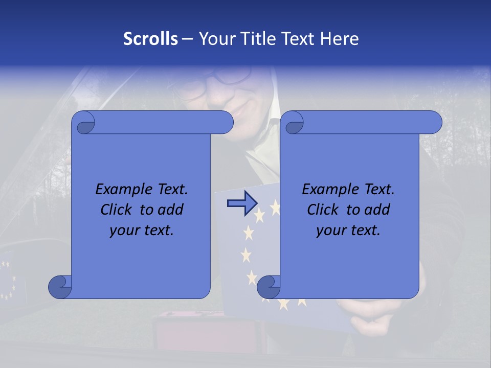 A Man Holding A Blue Box With A European Flag On It PowerPoint Template