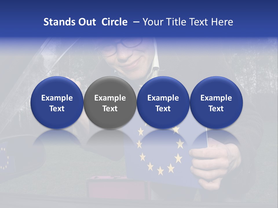 A Man Holding A Blue Box With A European Flag On It PowerPoint Template