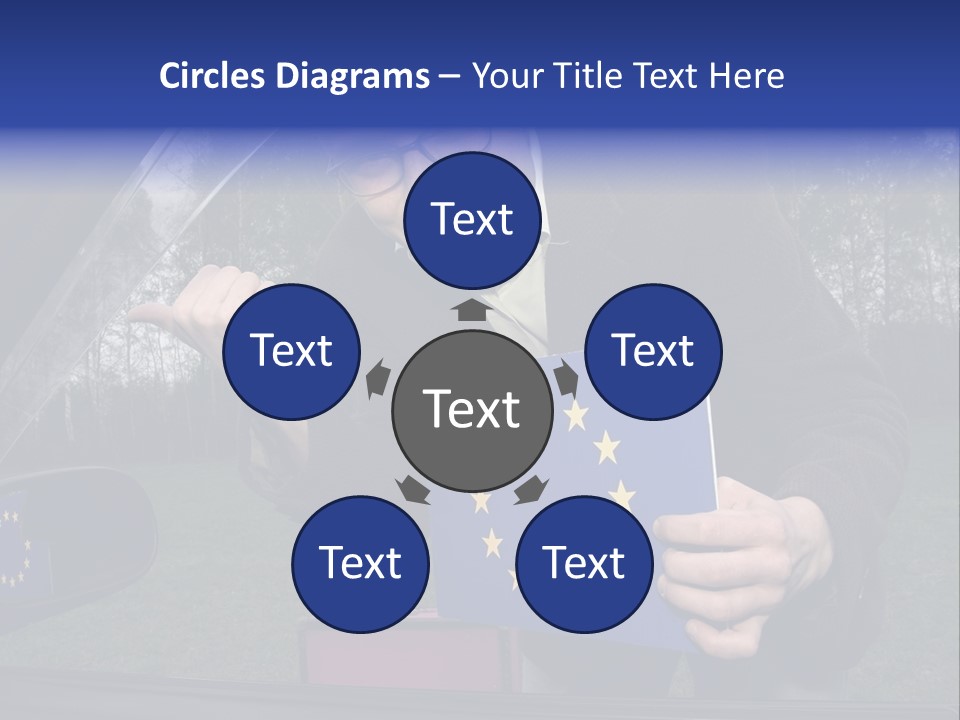 A Man Holding A Blue Box With A European Flag On It PowerPoint Template