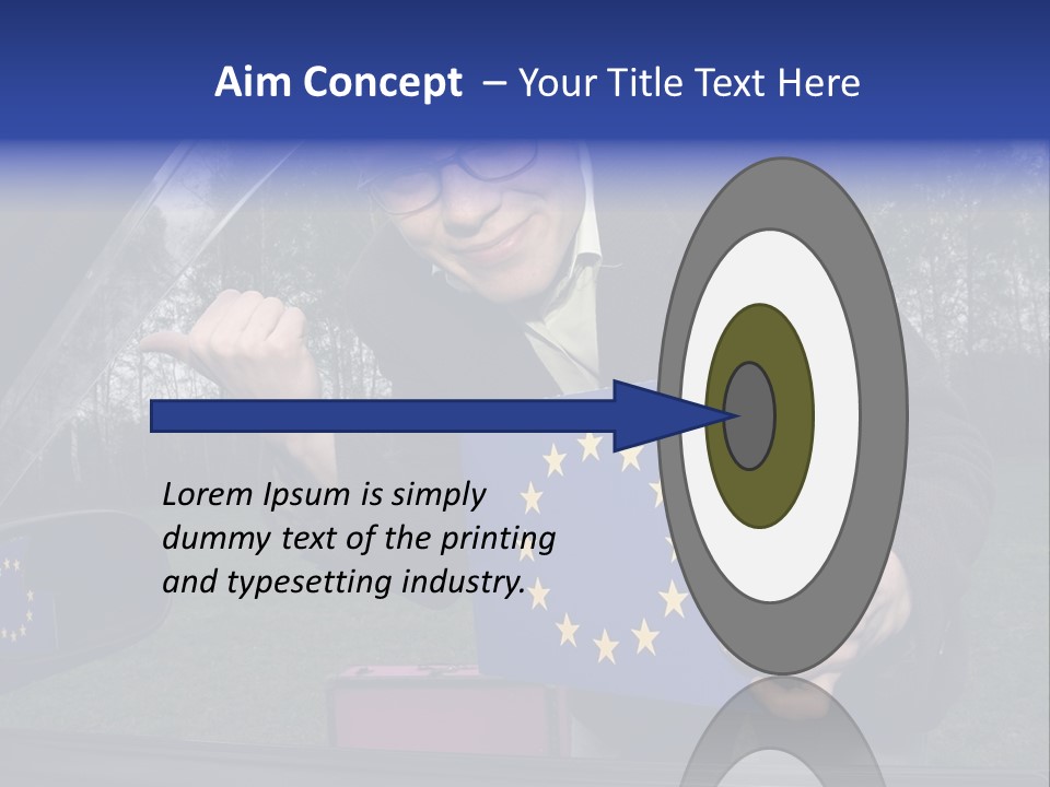 A Man Holding A Blue Box With A European Flag On It PowerPoint Template