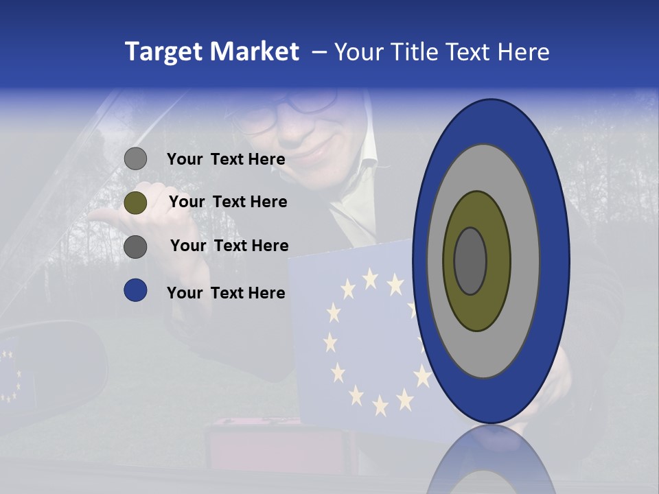 A Man Holding A Blue Box With A European Flag On It PowerPoint Template