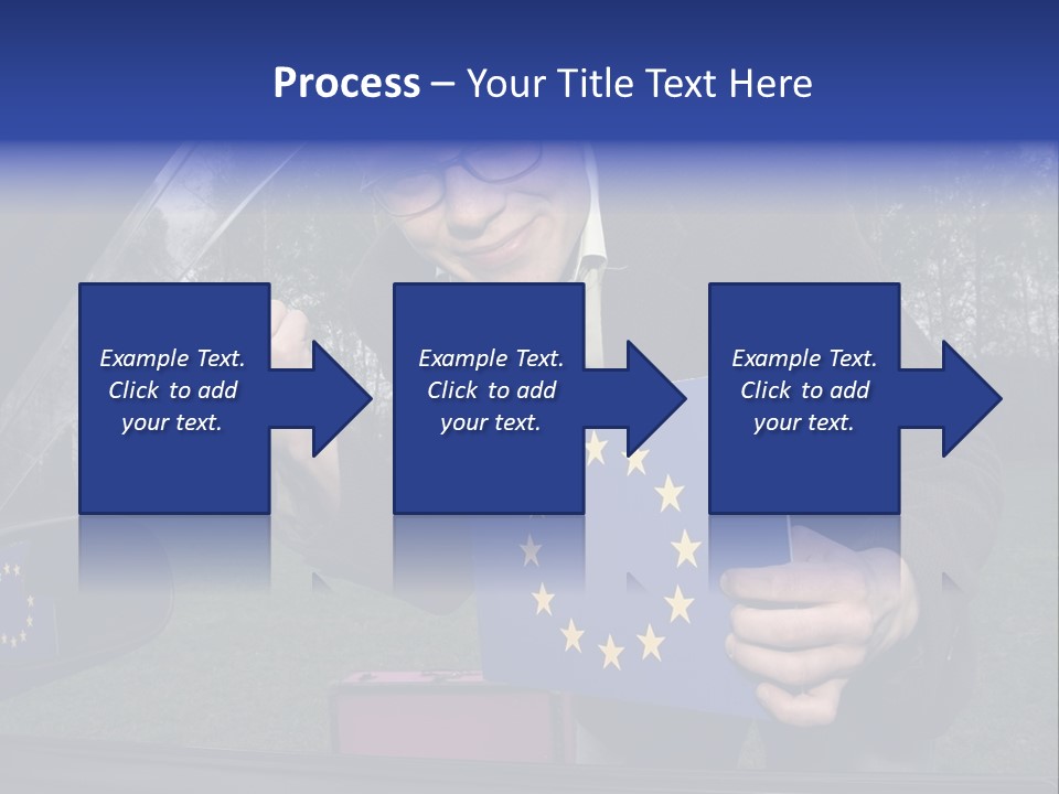 A Man Holding A Blue Box With A European Flag On It PowerPoint Template