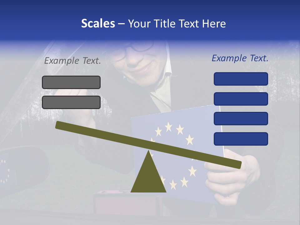 A Man Holding A Blue Box With A European Flag On It PowerPoint Template
