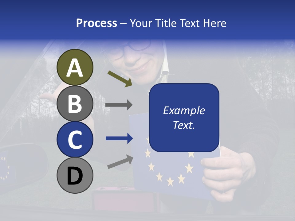 A Man Holding A Blue Box With A European Flag On It PowerPoint Template