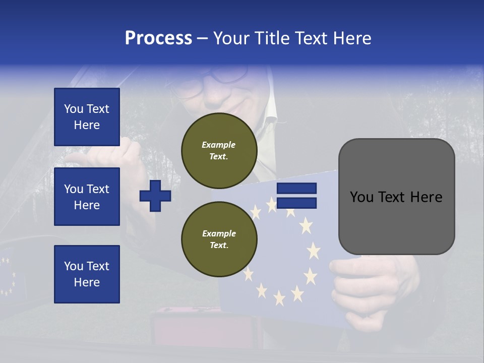 A Man Holding A Blue Box With A European Flag On It PowerPoint Template