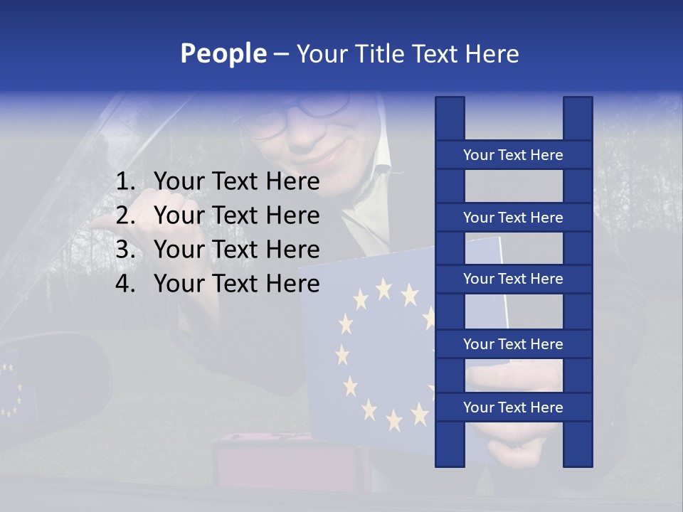 A Man Holding A Blue Box With A European Flag On It PowerPoint Template
