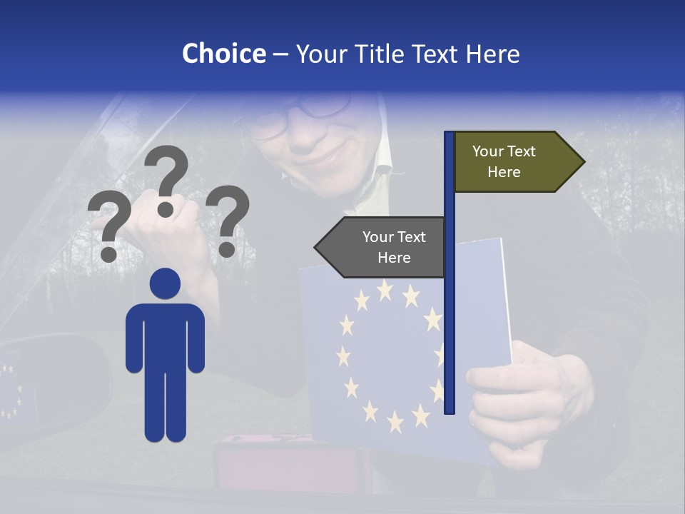 A Man Holding A Blue Box With A European Flag On It PowerPoint Template