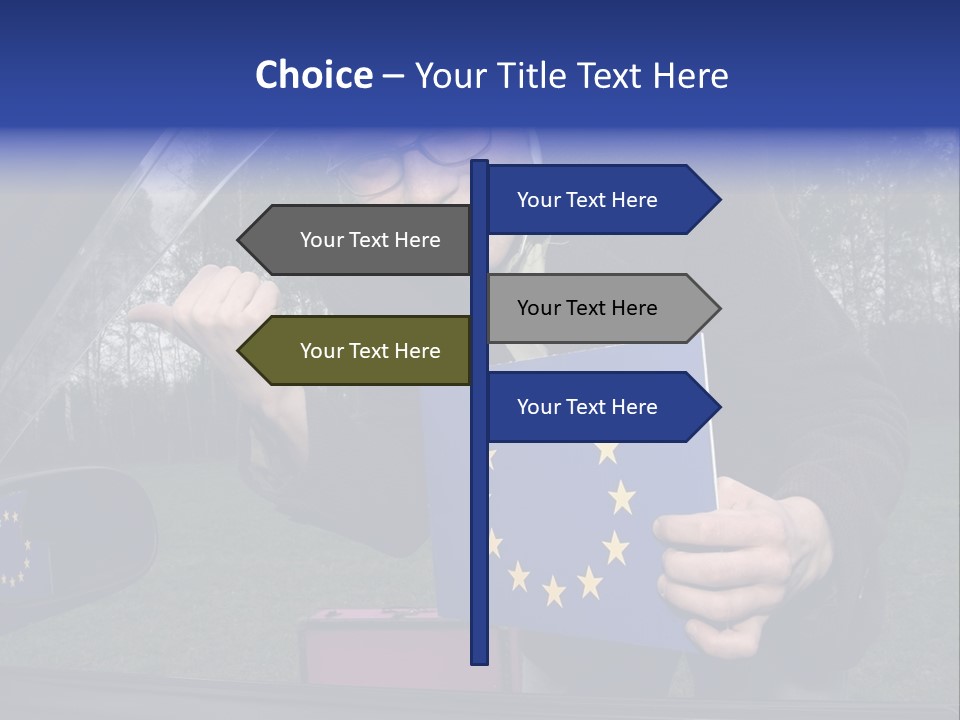 A Man Holding A Blue Box With A European Flag On It PowerPoint Template