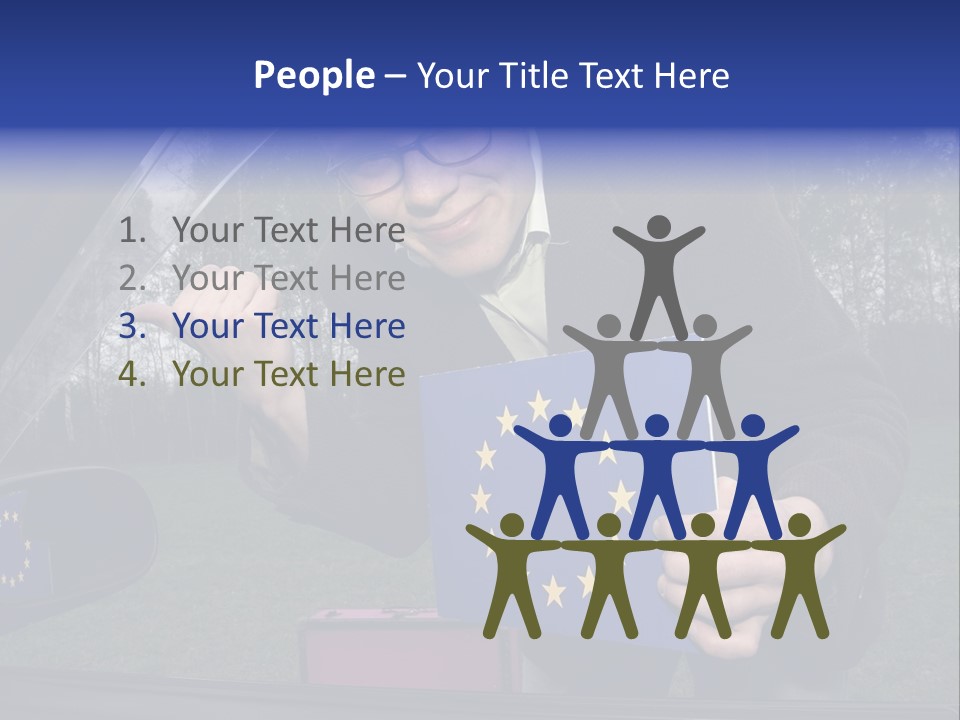 A Man Holding A Blue Box With A European Flag On It PowerPoint Template