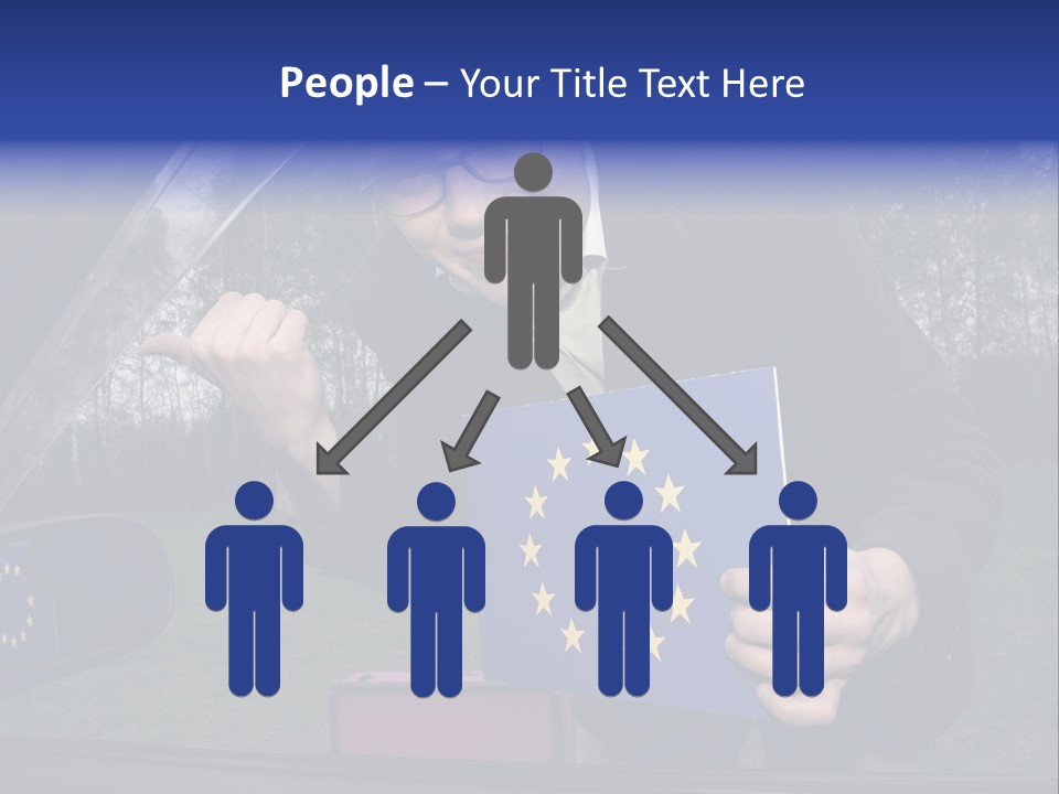 A Man Holding A Blue Box With A European Flag On It PowerPoint Template