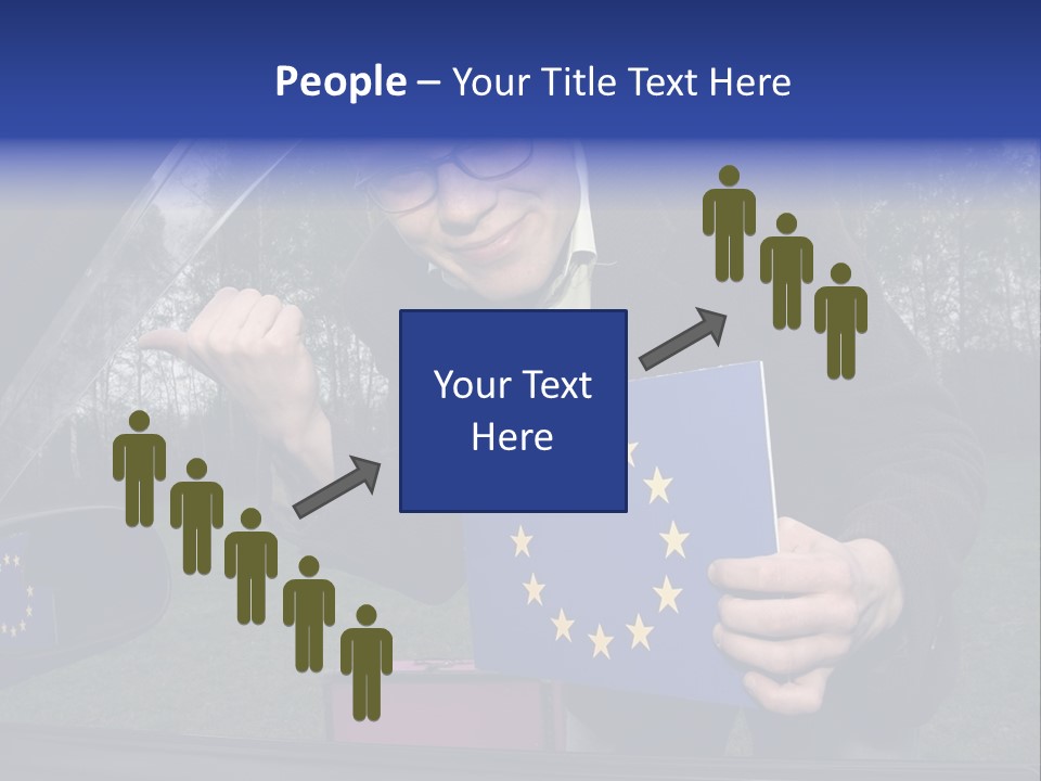 A Man Holding A Blue Box With A European Flag On It PowerPoint Template