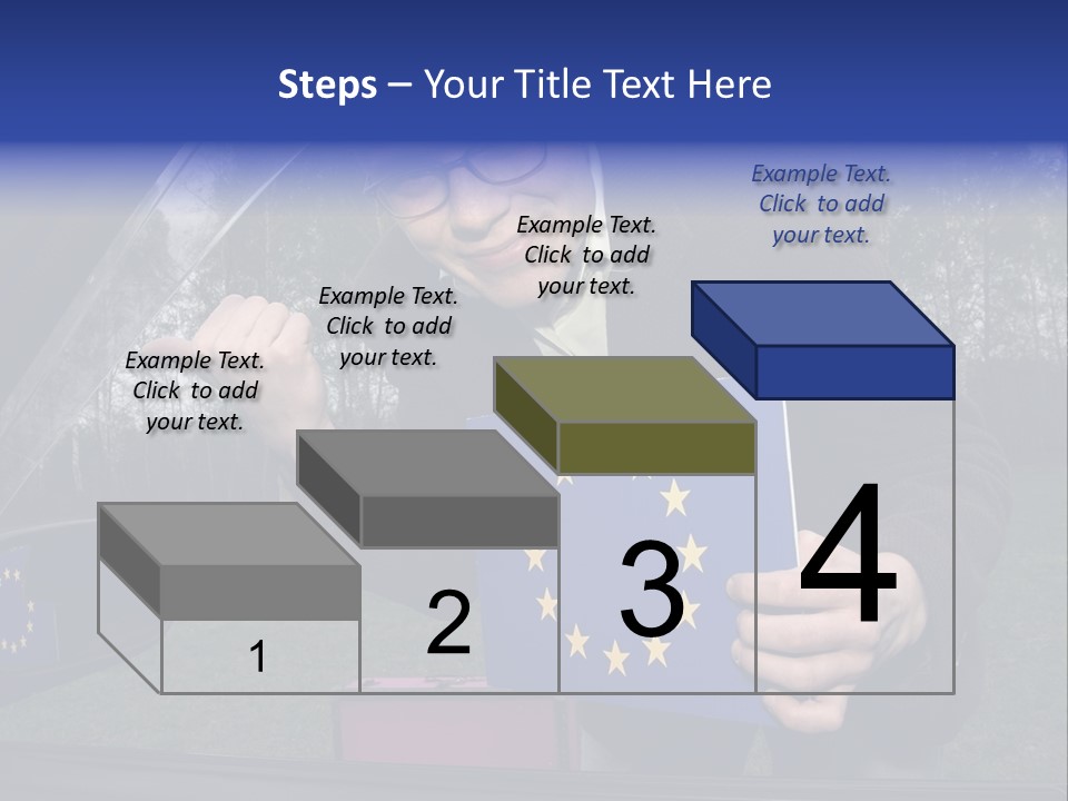 A Man Holding A Blue Box With A European Flag On It PowerPoint Template