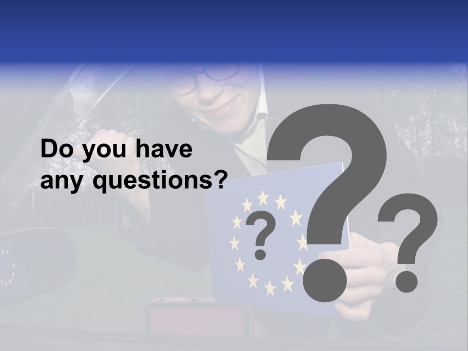 A Man Holding A Blue Box With A European Flag On It PowerPoint Template
