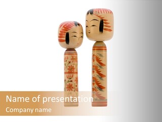 Japanese Kokeshi Dolls Photograph Facing Each Other On White Background PowerPoint Template