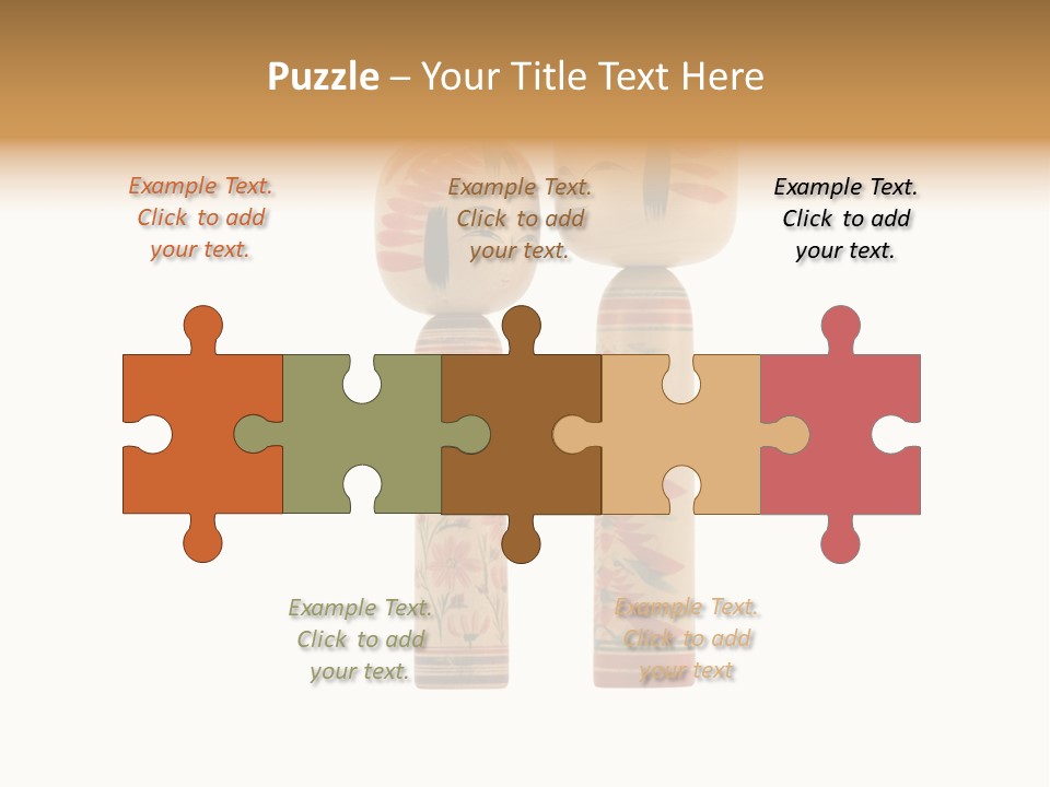 Japanese Kokeshi Dolls Photograph Facing Each Other On White Background PowerPoint Template