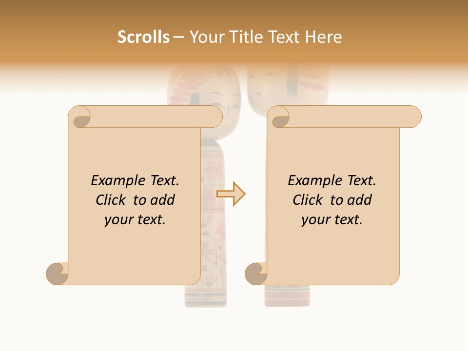 Japanese Kokeshi Dolls Photograph Facing Each Other On White Background PowerPoint Template