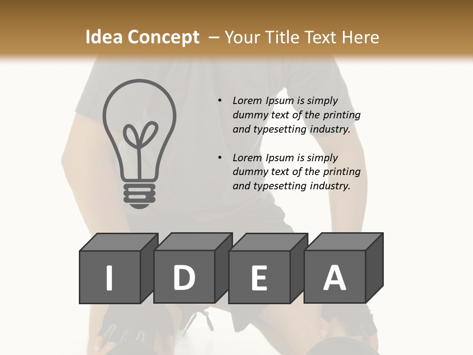 Young Man Preparing To Exercise With Dumbbells. Isolated On White Background, Front View. PowerPoint Template