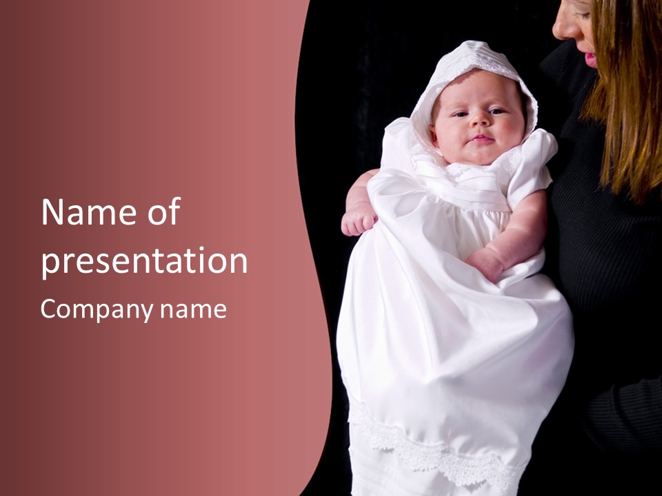 A Portrait Of A Baby Girl In A Christening Dress Being Held By Her Mother. PowerPoint Template