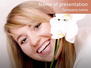 Close Up Of Beautiful Woman With White Orchid PowerPoint Template