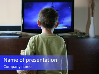 Watching Tv With Sweet Teddy Bear PowerPoint Template