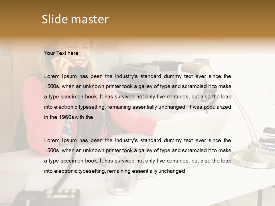 Woman In Home Office On Phone PowerPoint Template